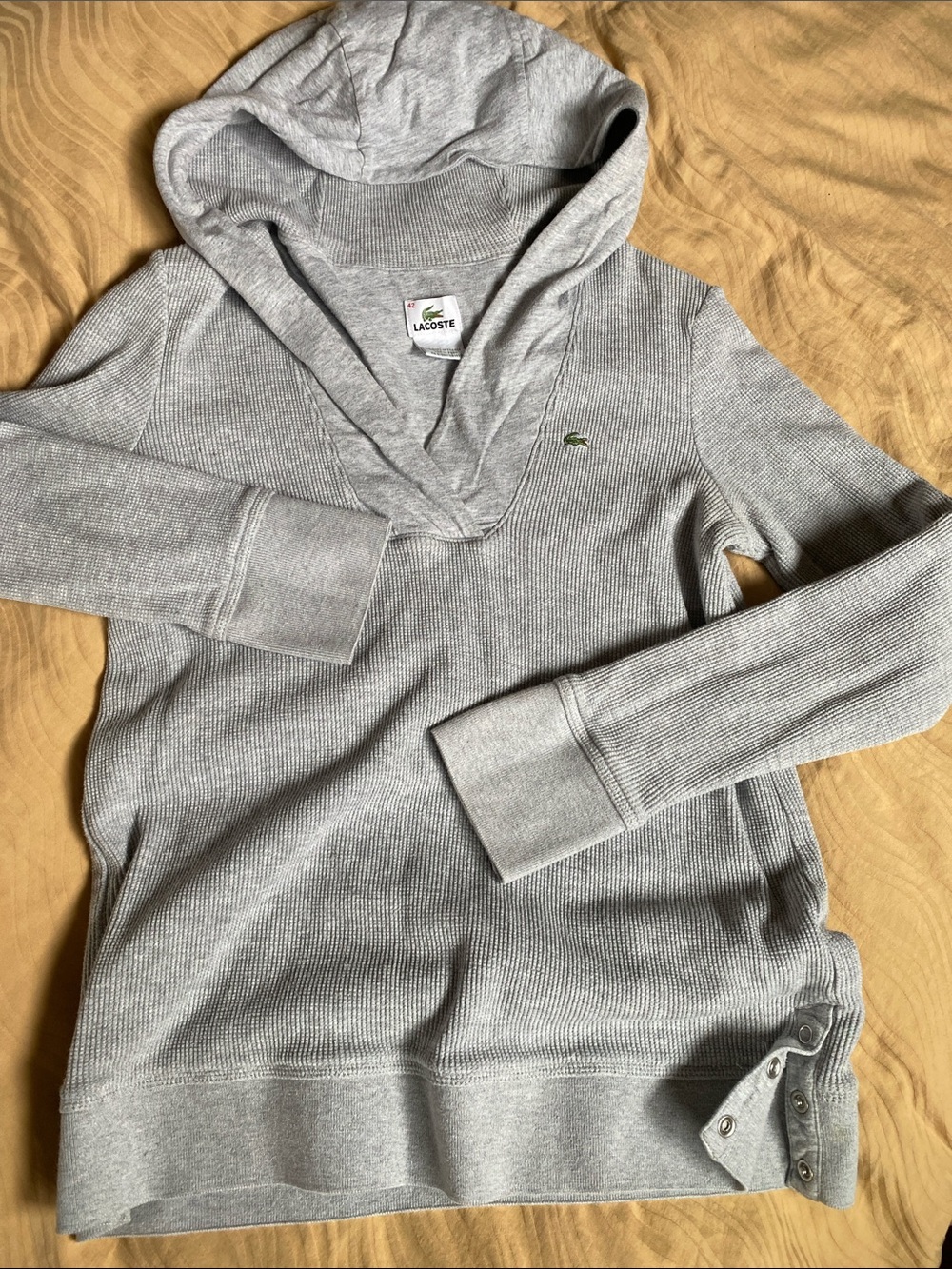 Lacoste Gray Waffle-layered Hooded Pullover